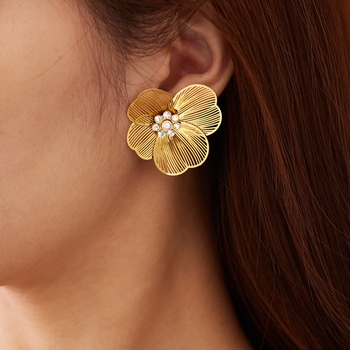 Florette Retro Floral 18K Gold-Plated Stainless Steel Stud Earrings