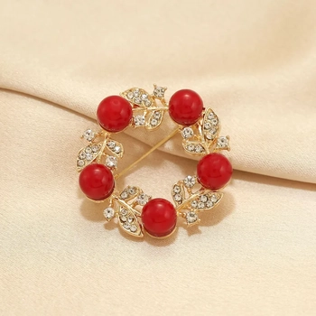 Rouge Orbit Red Beaded Gold Brooch