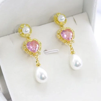 Amora Gleam drop earrings - Gold & Pink M