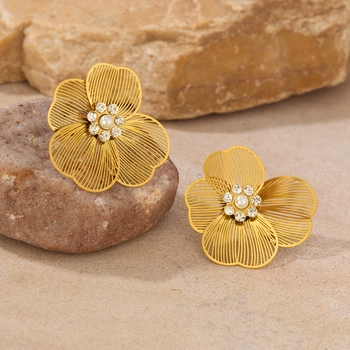 Florette Retro Floral 18K Gold-Plated Stainless Steel Stud Earrings