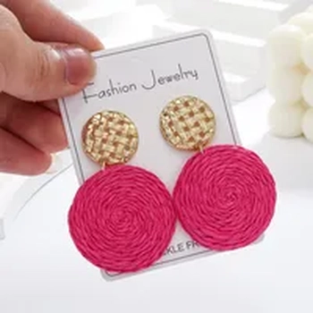 TropiBloom Raffia Drop Earrings - Pink 