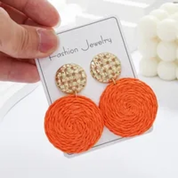 TropiBloom Raffia Drop Earrings - Orange 