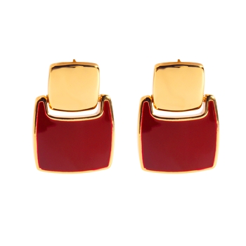 Elara Stud Brass Earrings - Red 